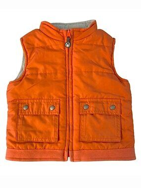 JANIE AND JACK Reversible Puffer Vest 12-18 mo Orange Gray